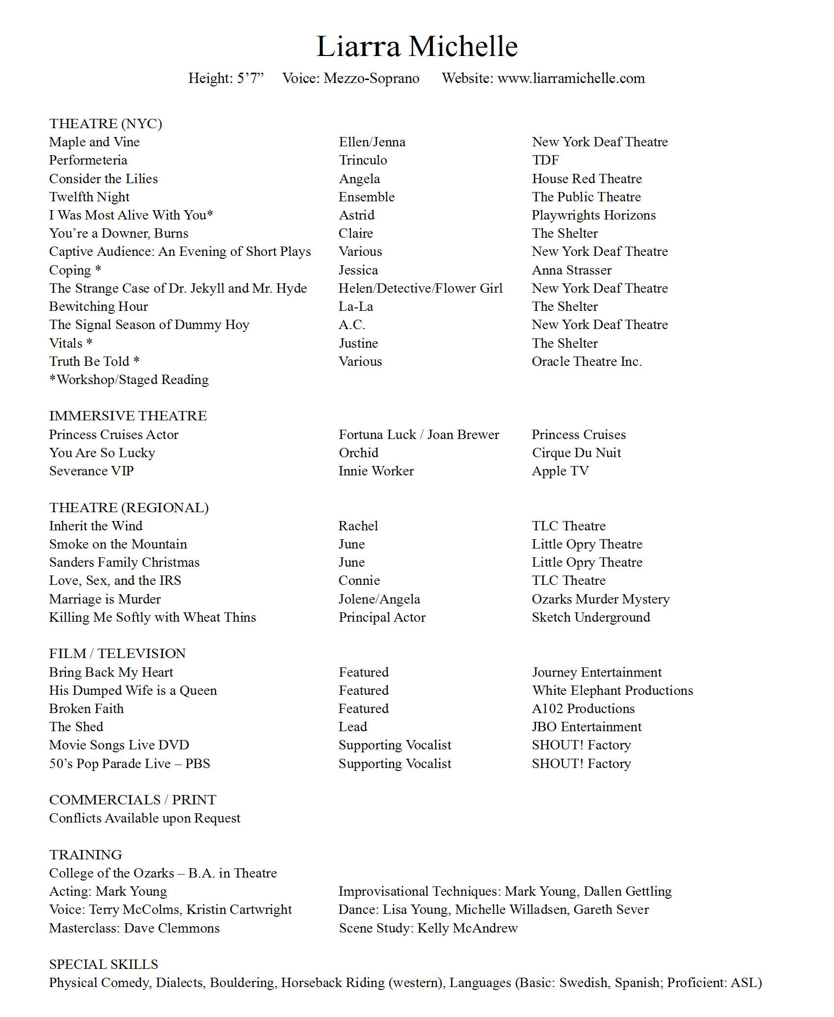 Liarra Michelle's Resume